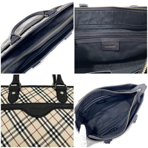 Burberry Tote Bag Beige Black Check Nova Handbag Canvas Leather BURBERRY Wome... - Picture 10 of 10